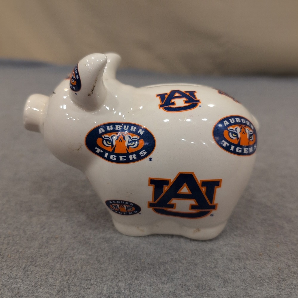 Auburn Tigers NCAA Ceramic Piggy Bank White Blue Orange Jenkins Logo Coin Bank - Picture 4 of 5